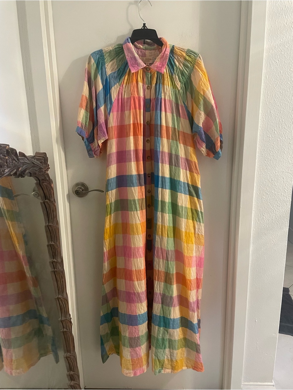 NWOT Sunshine Tienda Medium Multi-Color Plaid Button-Front Maxi lined Dress